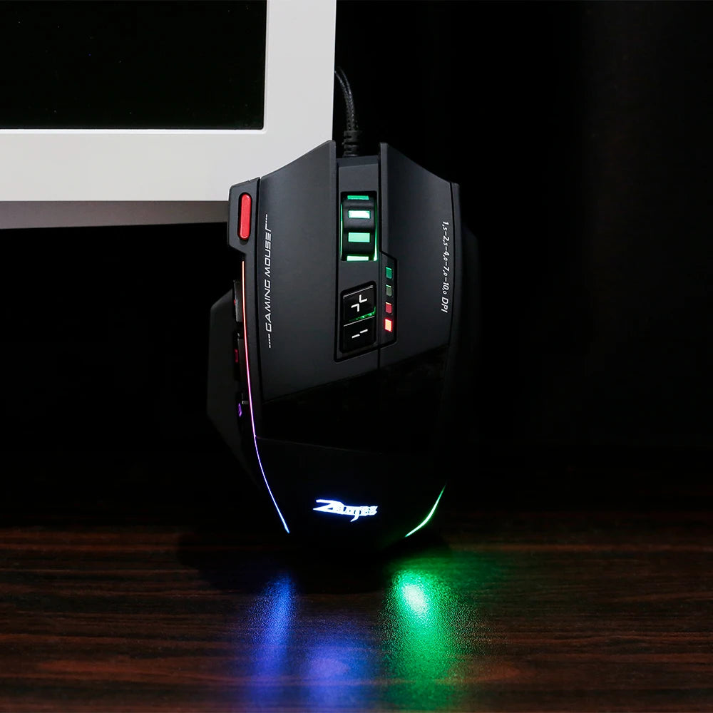 ZELOTES C-13 RGB Gaming Mouse with Side Buttons Macro Programming 10000DPI Adjustable 13 Key Wired USB Backlit Mouse for Desktop