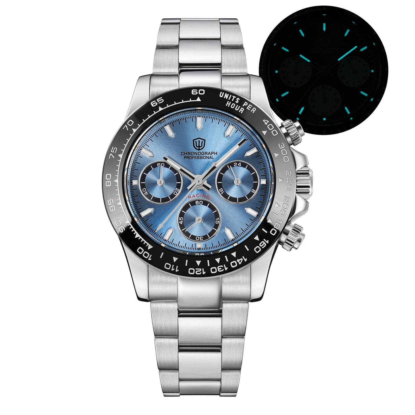 Watchdives WD16500 V2 Quartz Watch VK63 Sweep Sports Chronograph Watches Sapphire AR Coating BGW9 Luminous Waterproof Watches