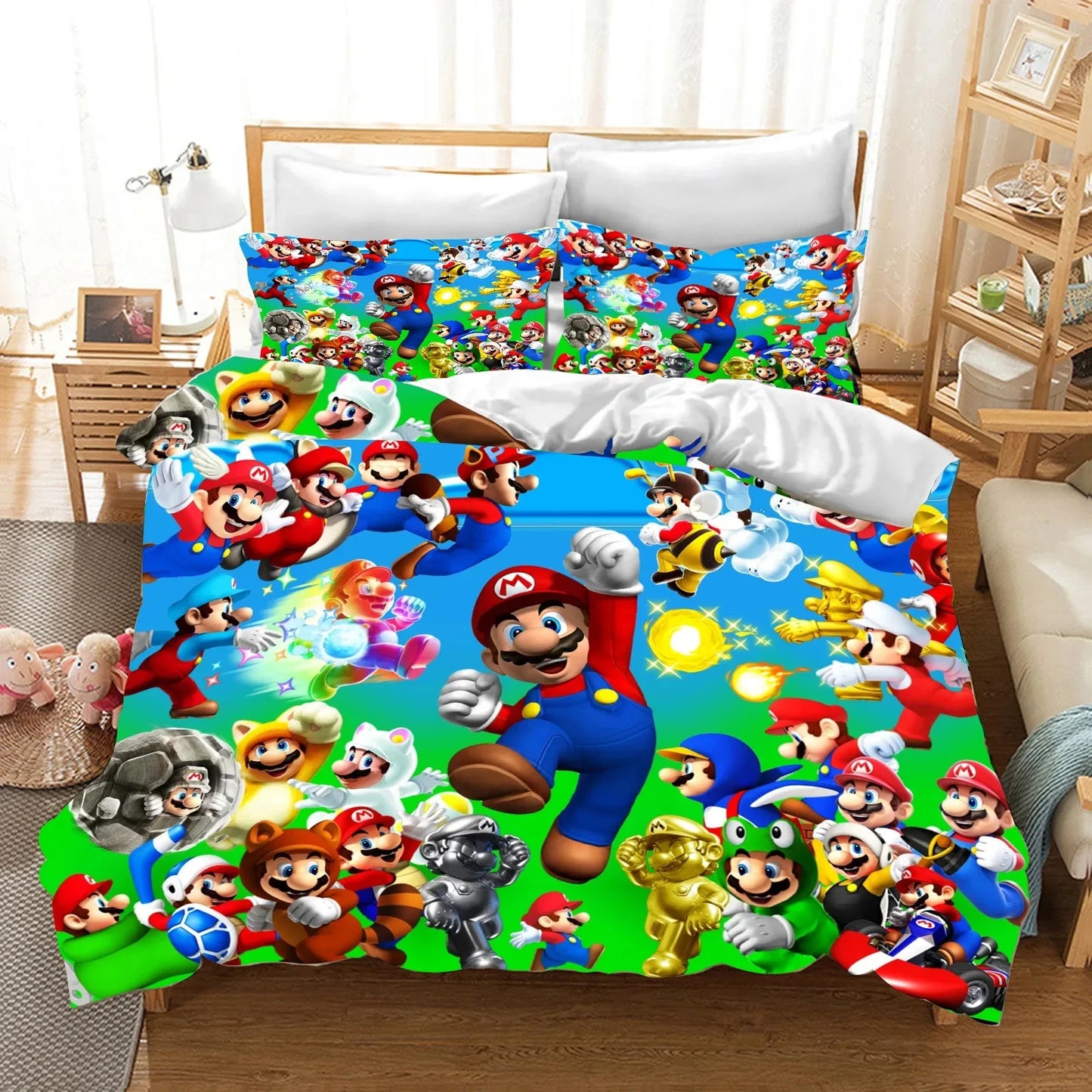 Hot Super Mario Cartoon Game Cute All Season Duvet Cover And Pillowcase Teen Large/Queen Cute Bedroom Decoration Boys Girls Gift