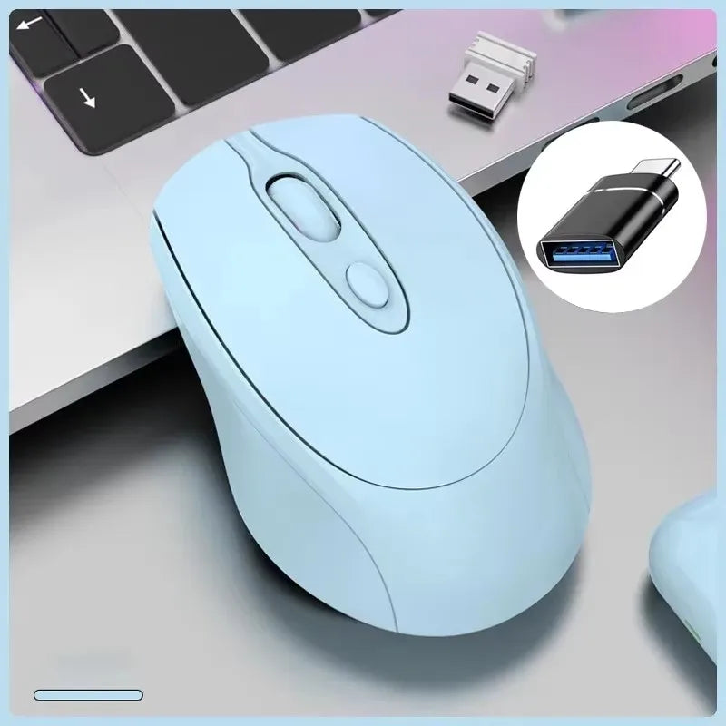 Bluetooth-kompatibel trådløs mus 2.4G genopladelig trådløs computermus USB lydløs gamermus til PC, laptop, Macbook og tablet