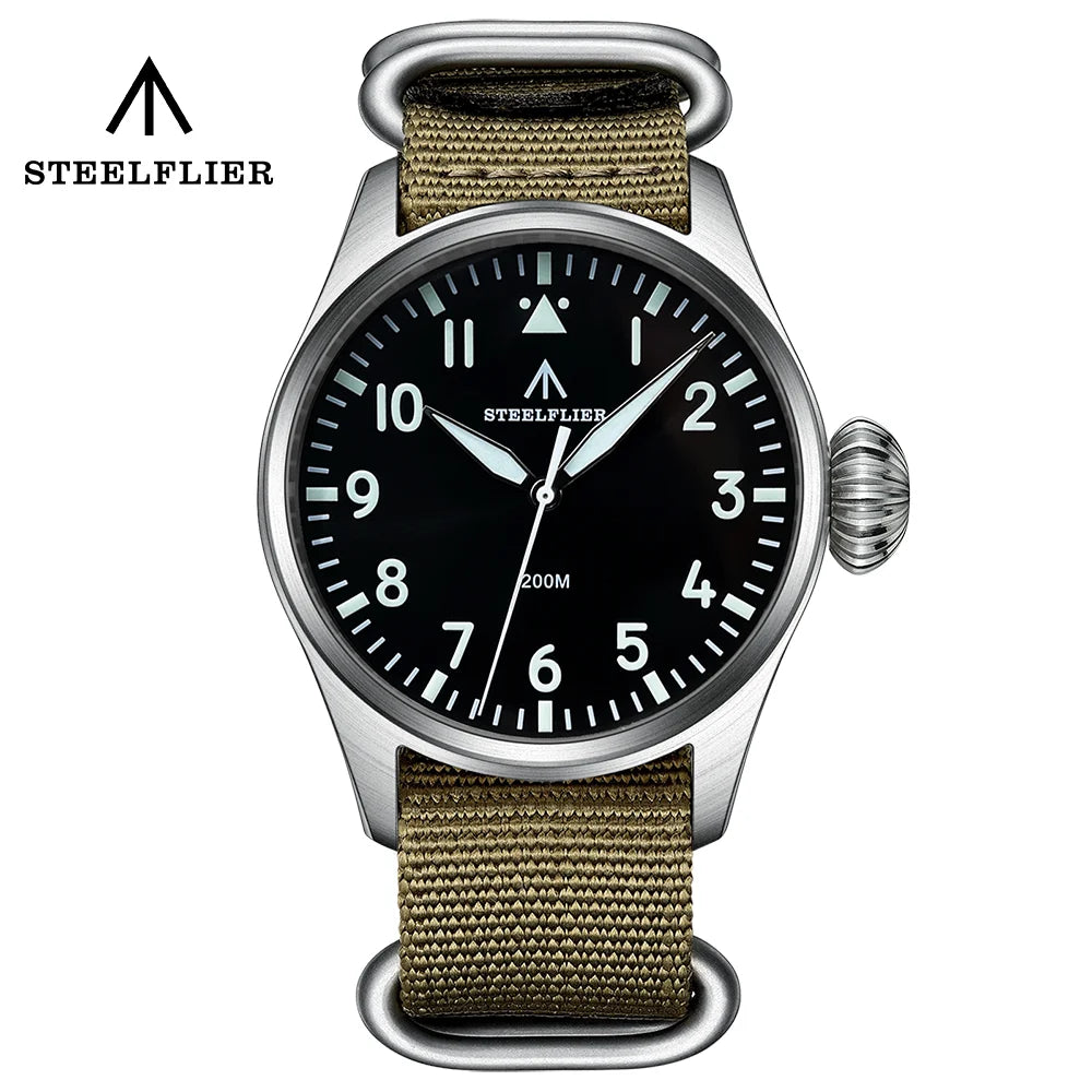 STEELFLIER Official SF743 Quartz Pilot VH31 Steel Strap Onion Crown 20Bar Waterproof Sapphire Crystal Luxury Dive Luminous Watch