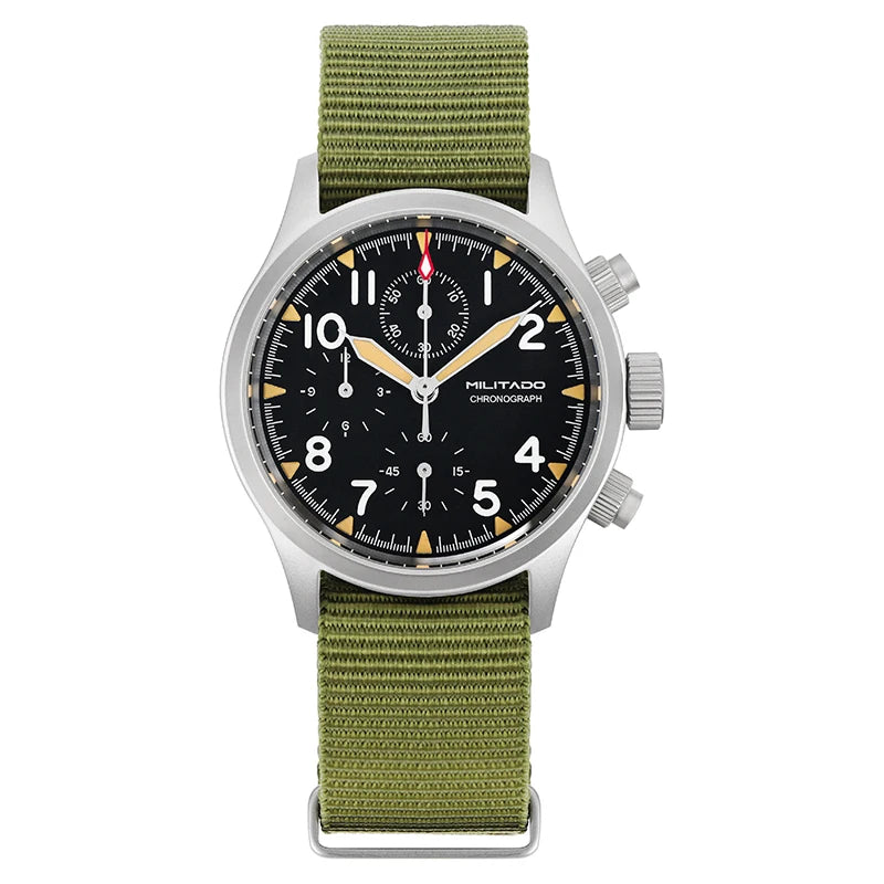 Militado ML1868KF Retro VK67 Quartz Chronograph Watch Stainless Steel Case 3 Dial Waterproof 100M Multifunction Military Watch