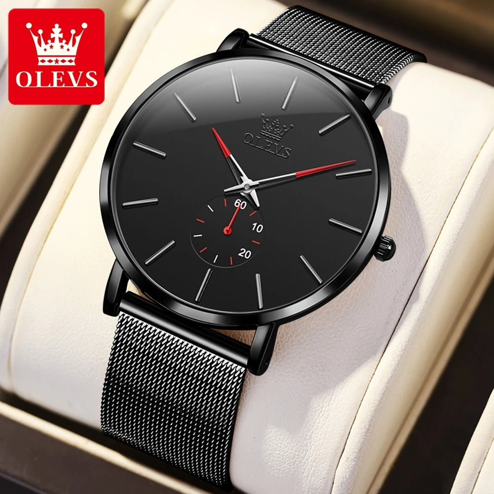 OLEVS 9954 Fashion Men's Watches Minimalism Ultrathin Original Quartz Wristwatch Waterproof Watch for Man Luminous Casual Mesh