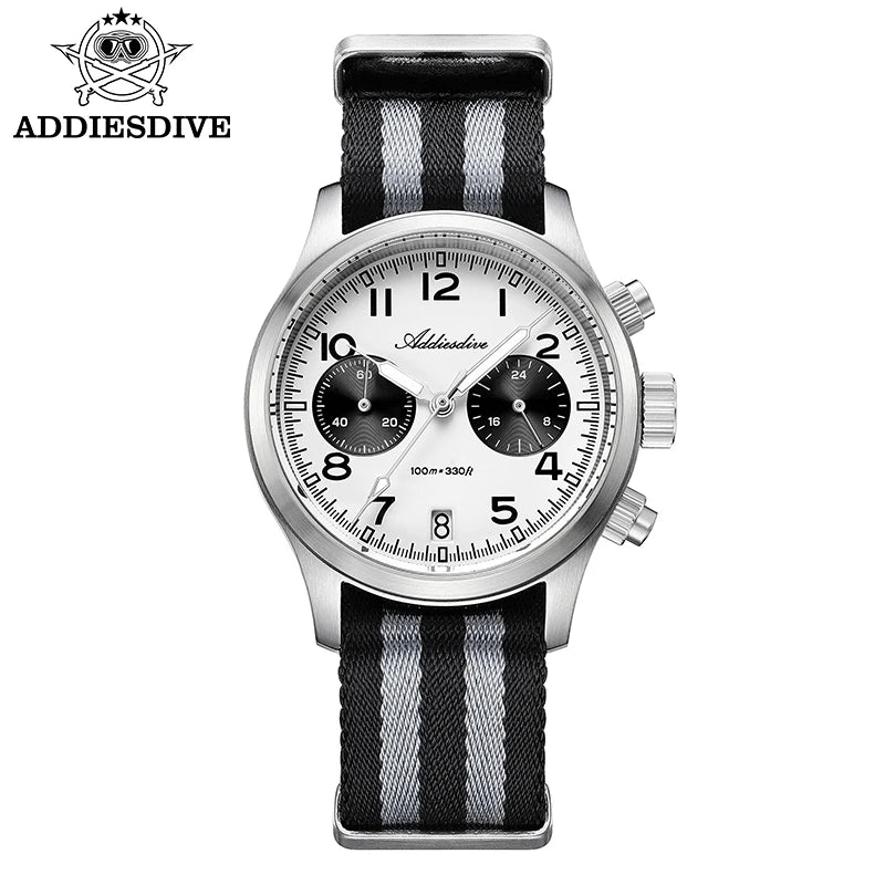 Reloj para hombre ADDIESDIVE 2025 New Panda Eye, reloj de cuarzo VK64 de lujo retro para hombre, cronógrafo deportivo, 100M resistente al agua, luminoso