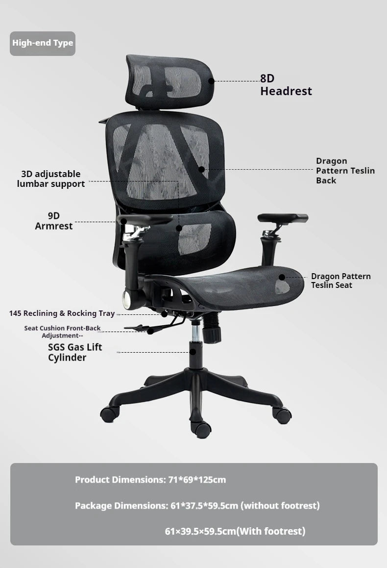 Ergonomic Gaming Chair 8D Headrest 3D Lumbar Support 9D Armrest 145° Recline for Office Computer Chair with Breathable Mesh