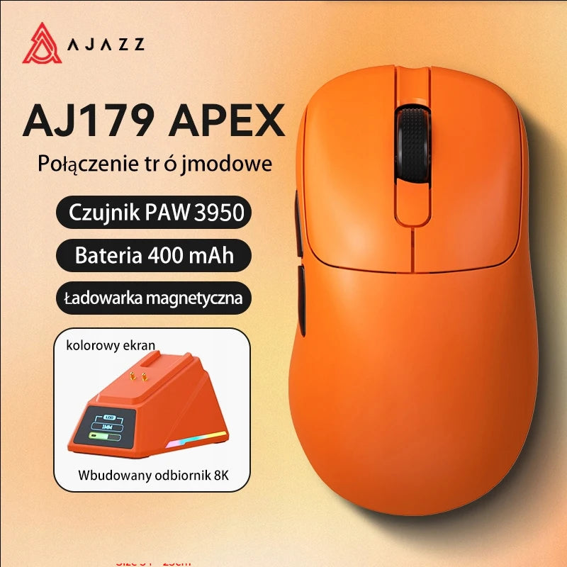 AJAZZ AJ179 APEX gamingmus med dock med farveskærm, magnetisk opladning, 8000Hz højfrekvens /, tri-mode (PAW3950) højrehåndet