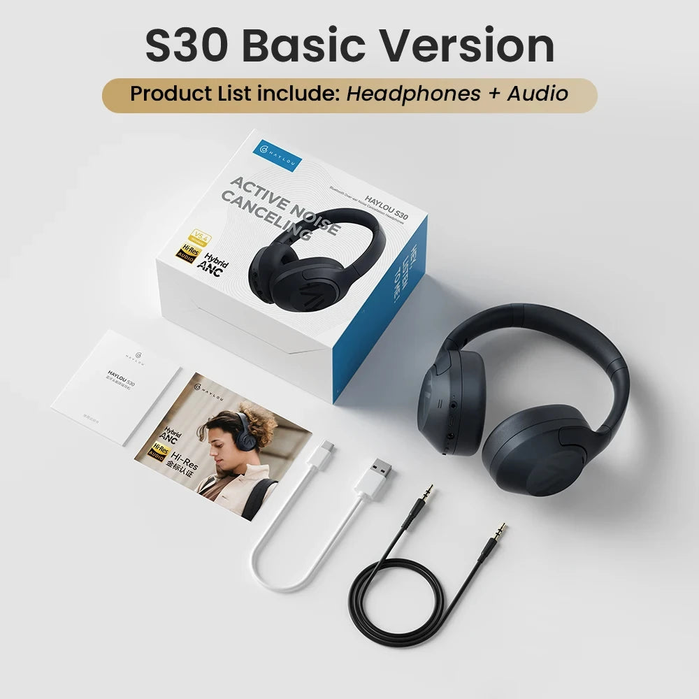 HAYLOU S30 Wireless Bluetooth 5.4 ANC Headphones 43dB Noise Cancelling Headsets with 40mm Driver, 80H Playtime Hi-Res Audio Earphones
