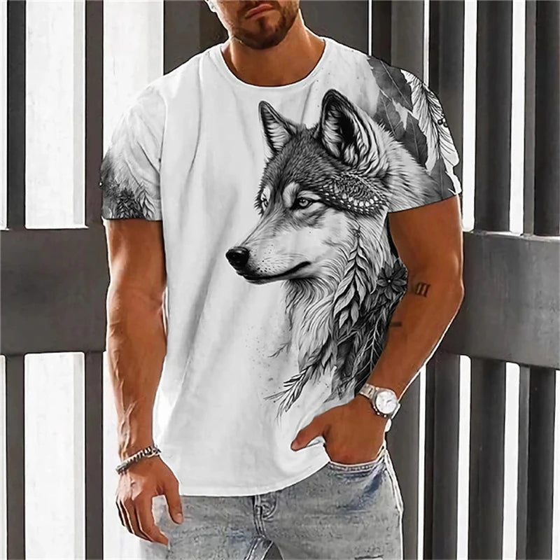 New Fashionable Men's Round-neck Short-sleeved T-shirt 3D Printed Wolf T-shirt Men's Casual Sports Short-sleeved Street Top
