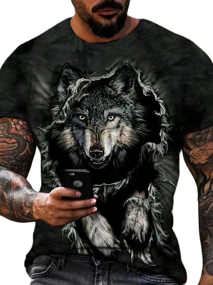 Wolf Pattern Summer 3D Printed Large-sized Men's T-shirt Is Loose Comfortable and Casual Suitable for Daily Wear
