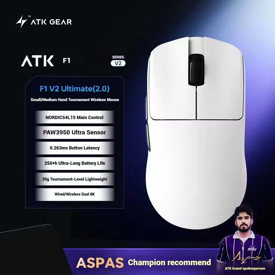 ATK Blazing Sky F1 V2 Ultra Max Ασύρματο Gaming Ποντίκι Διπλής Λειτουργίας Ελαφρύ PAW3950Ultra Διπλό 8K Χαμηλής Καθυστέρησης Εργονομικό Extreme