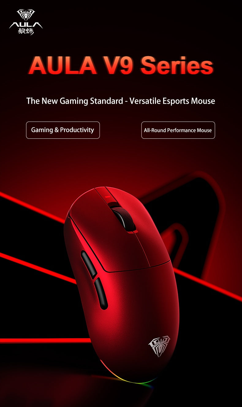 Aula V9 Ultra trådløs e-sports gamingmus Double 8k 3mode PAW 3950 8k 55g let ergonomisk mus tilpasset PC-tilbehør