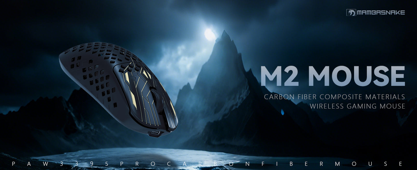 MAMBASNAKE M2 ultralet trådløs gamingmus, PAW3395PRO-sensor 40000 DPI, 41g kulfiber, tri-mode