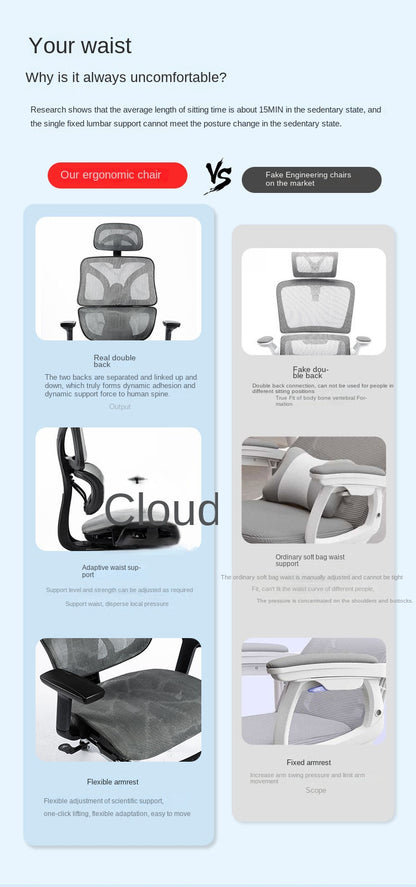 UVR Computer Gaming Chair Ergonomic Design Backrest Armchair Comfortable Reclining Boss Chair Lift Swivel Mesh Office Chair