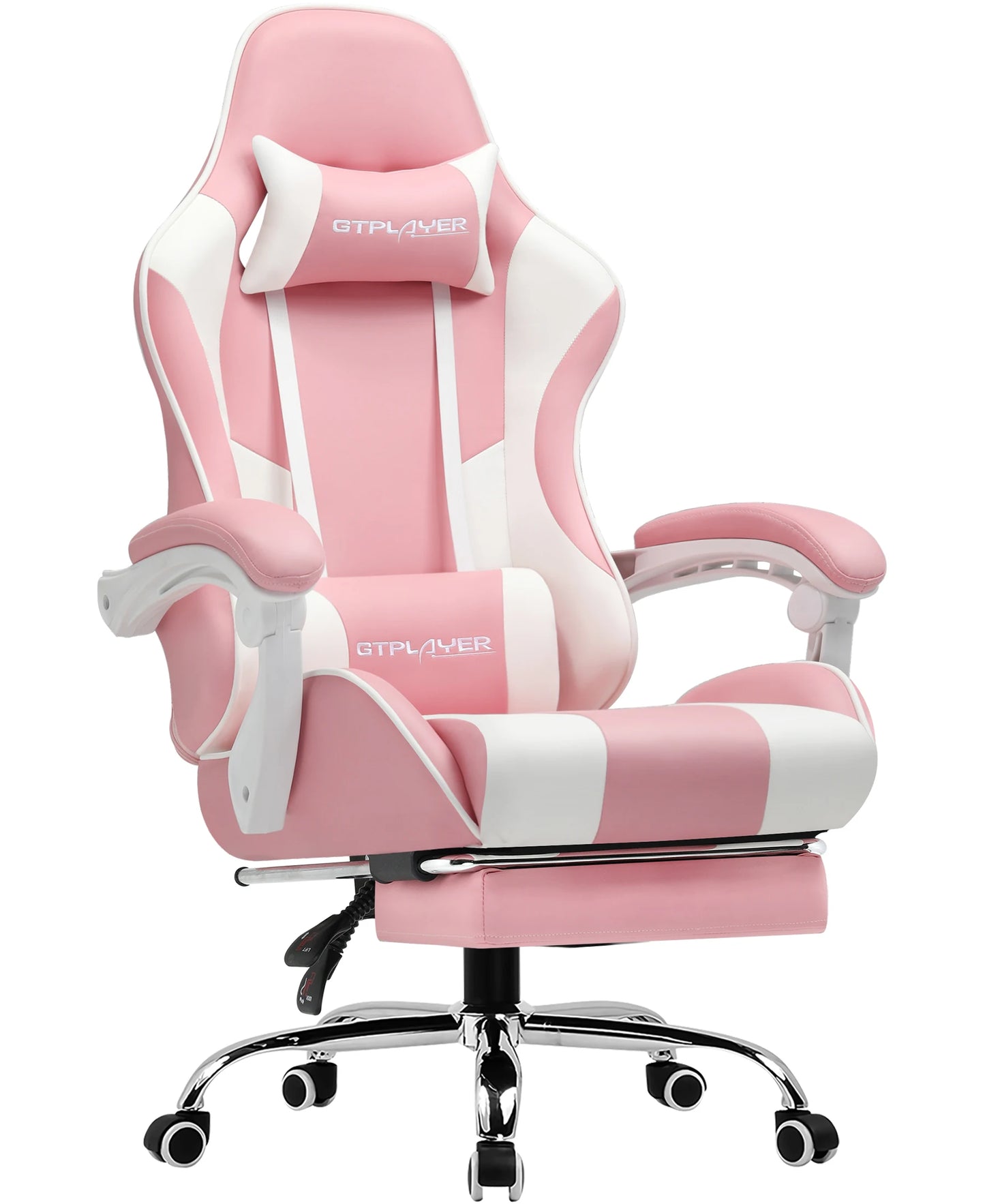 GTPLAYER Gaming Chair with Massage Lumbar Pillow, Ergonomic Gaming Chair with Footrest, Reclining Office Chair, 150kg Heavy Duty Swivel Chair
