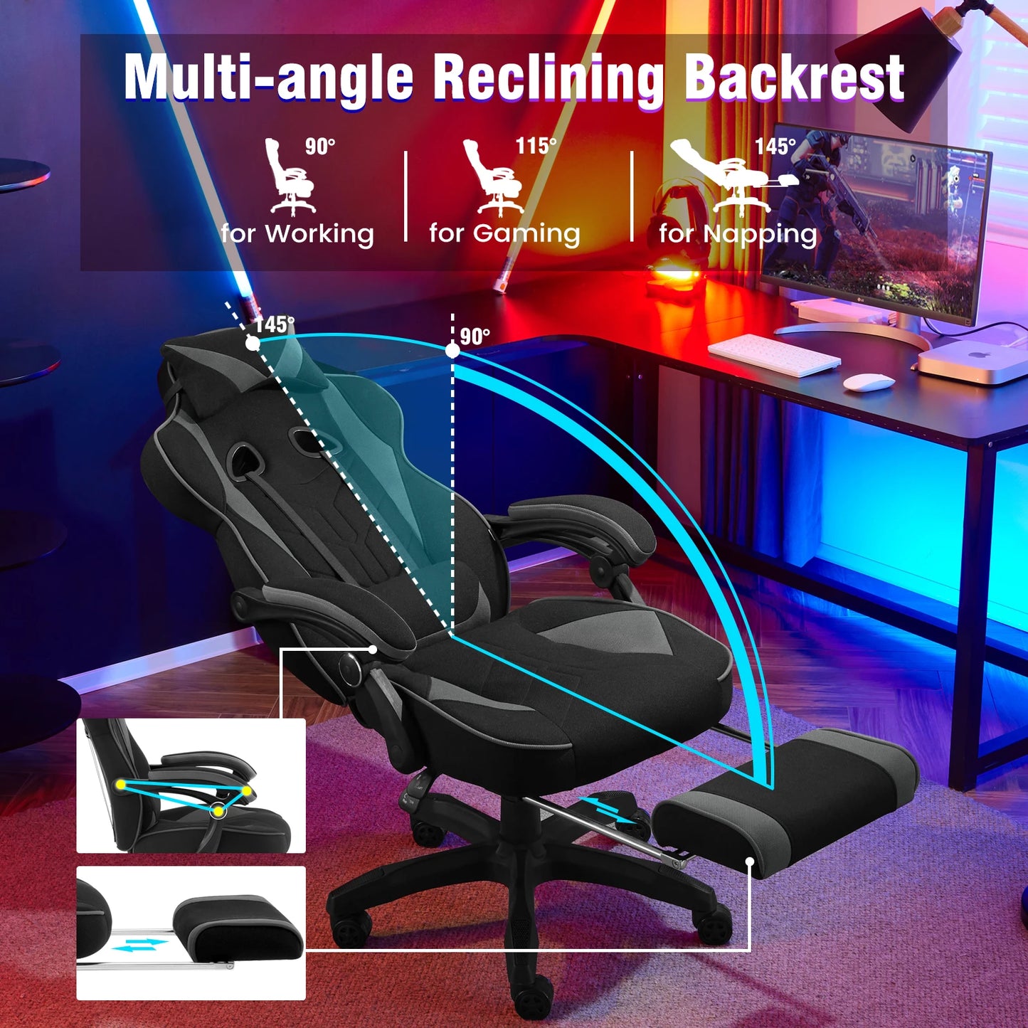 WOLTU Executive Office Chair Breathable Gaming Chair Ergonomic Gamer Computer Chair with Lumbar Cushion Headrest Footrest