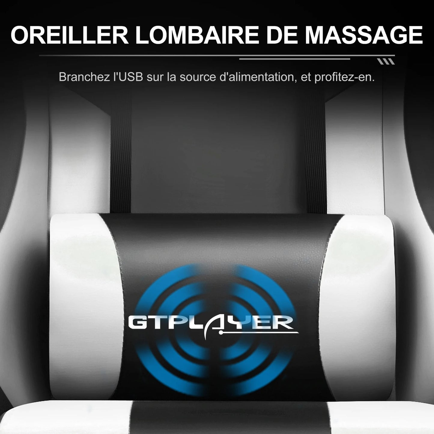 GTPLAYER Gaming Chair with Massage Lumbar Pillow, Ergonomic Gaming Chair with Footrest, Reclining Office Chair, 150kg Heavy Duty Swivel Chair