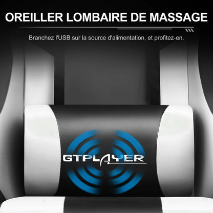 GTPLAYER Gaming Chair with Massage Lumbar Pillow, Ergonomic Gaming Chair with Footrest, Reclining Office Chair, 150kg Heavy Duty Swivel Chair