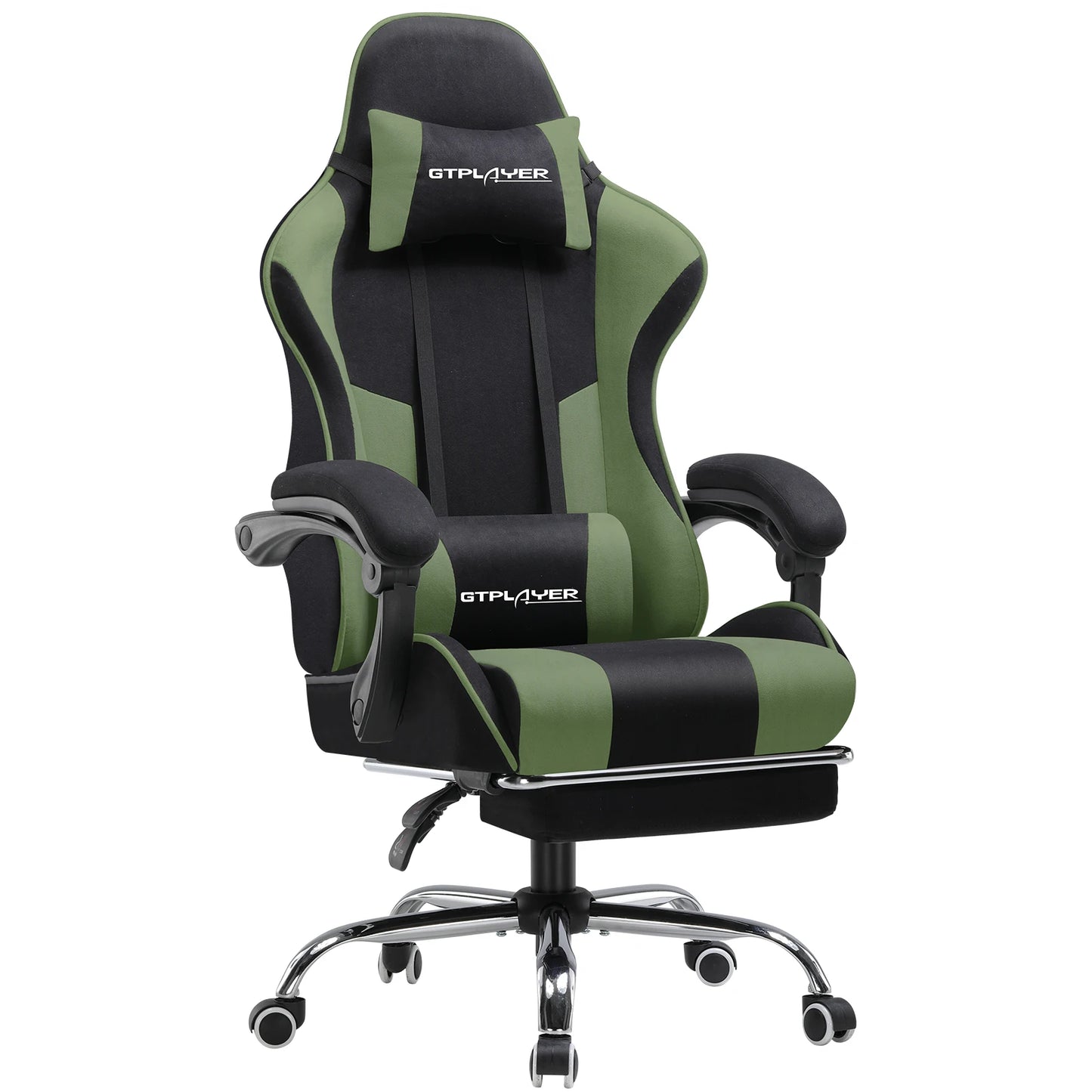 GTPLAYER Gaming Chair with Massage Lumbar Pillow, Ergonomic Gaming Chair with Footrest, Reclining Office Chair, 150kg Heavy Duty Swivel Chair