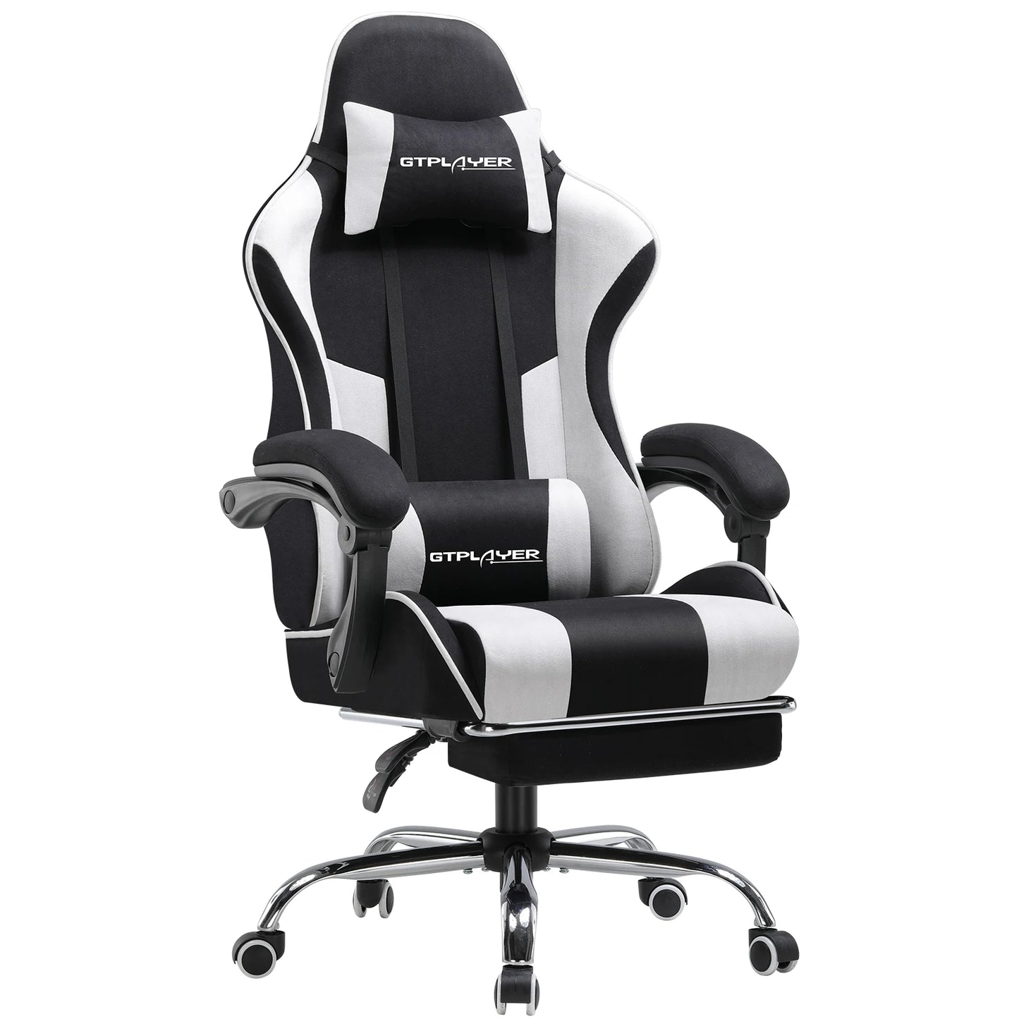 GTPLAYER Gaming Chair with Massage Lumbar Pillow, Ergonomic Gaming Chair with Footrest, Reclining Office Chair, 150kg Heavy Duty Swivel Chair