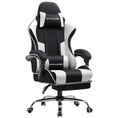 GTPLAYER Gaming Chair with Massage Lumbar Pillow, Ergonomic Gaming Chair with Footrest, Reclining Office Chair, 150kg Heavy Duty Swivel Chair