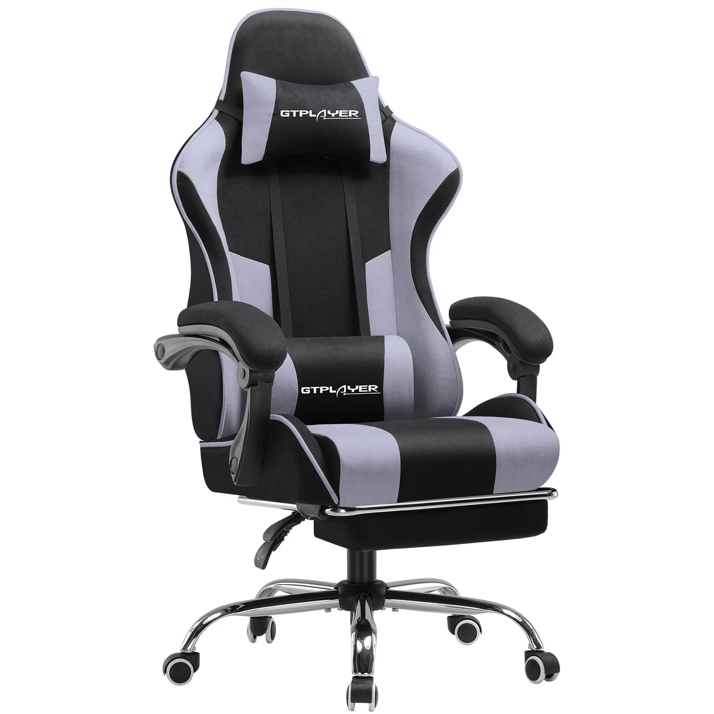 GTPLAYER Gaming Chair with Massage Lumbar Pillow, Ergonomic Gaming Chair with Footrest, Reclining Office Chair, 150kg Heavy Duty Swivel Chair