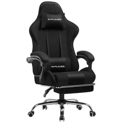 GTPLAYER Gaming Chair with Massage Lumbar Pillow, Ergonomic Gaming Chair with Footrest, Reclining Office Chair, 150kg Heavy Duty Swivel Chair
