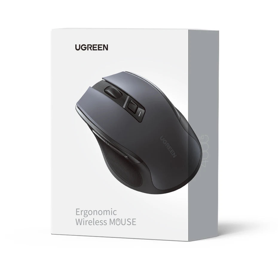 Mouse wireless UGREEN Bluetooth 5.0 ergonomico 4000DPI con 6 pulsanti silenziosi, per MacBook, tablet, laptop, computer e PC, mouse 2.4G