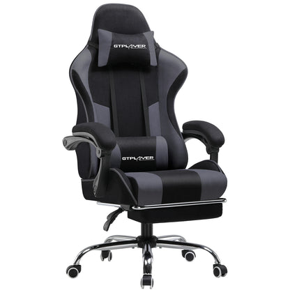 GTPLAYER Gaming Chair with Massage Lumbar Pillow, Ergonomic Gaming Chair with Footrest, Reclining Office Chair, 150kg Heavy Duty Swivel Chair