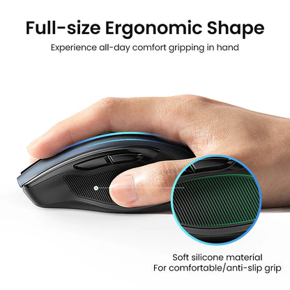 Mysz bezprzewodowa UGREEN Bluetooth 5.0, ergonomiczna, 4000DPI, 6 cichych przycisków, do MacBooka, tabletu, laptopów, komputera PC, 2.4G