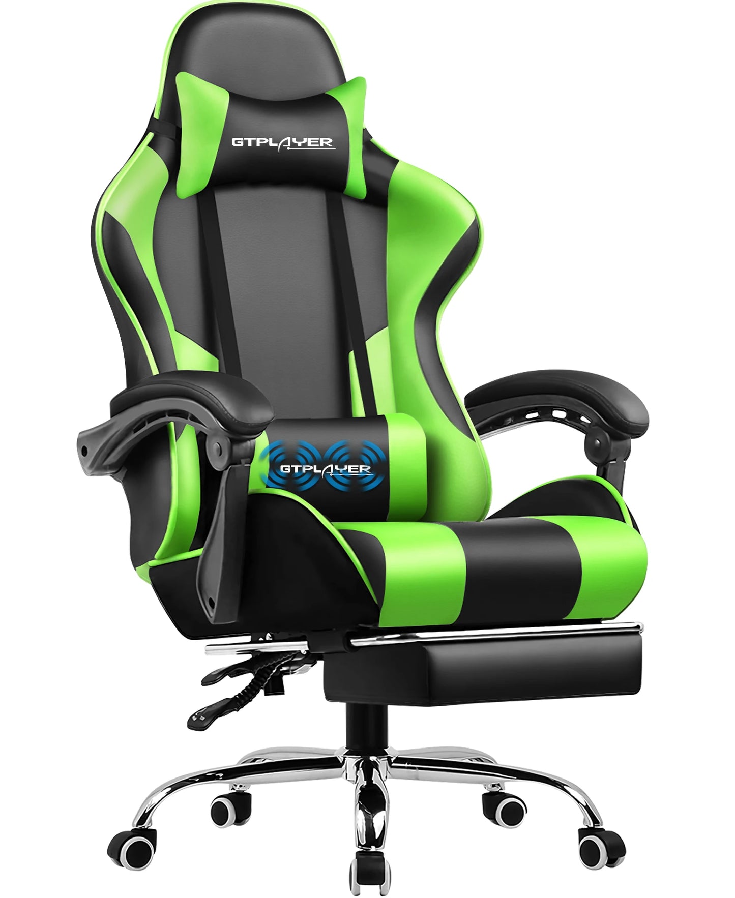 GTPLAYER Gaming Chair with Massage Lumbar Pillow, Ergonomic Gaming Chair with Footrest, Reclining Office Chair, 150kg Heavy Duty Swivel Chair
