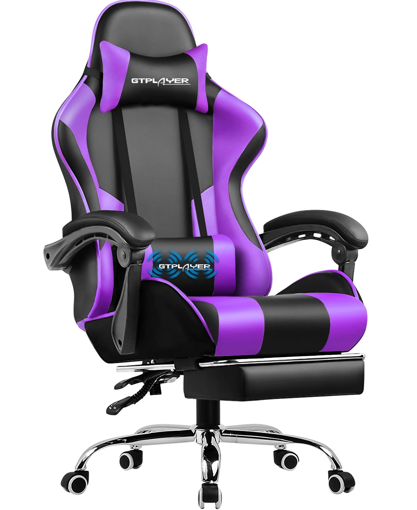 GTPLAYER Gaming Chair with Massage Lumbar Pillow, Ergonomic Gaming Chair with Footrest, Reclining Office Chair, 150kg Heavy Duty Swivel Chair