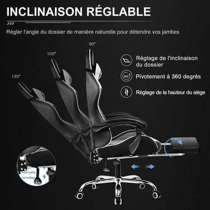 GTPLAYER Gaming Chair with Massage Lumbar Pillow, Ergonomic Gaming Chair with Footrest, Reclining Office Chair, 150kg Heavy Duty Swivel Chair