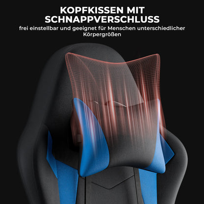 Black & Blue PU Leather Gaming Chair, Ergonomic Racing Style Computer Chair with Footrest, Height Adjustable Swivel Office Chair with Lumbar Support & Headrest for Adults, Boys and Girls