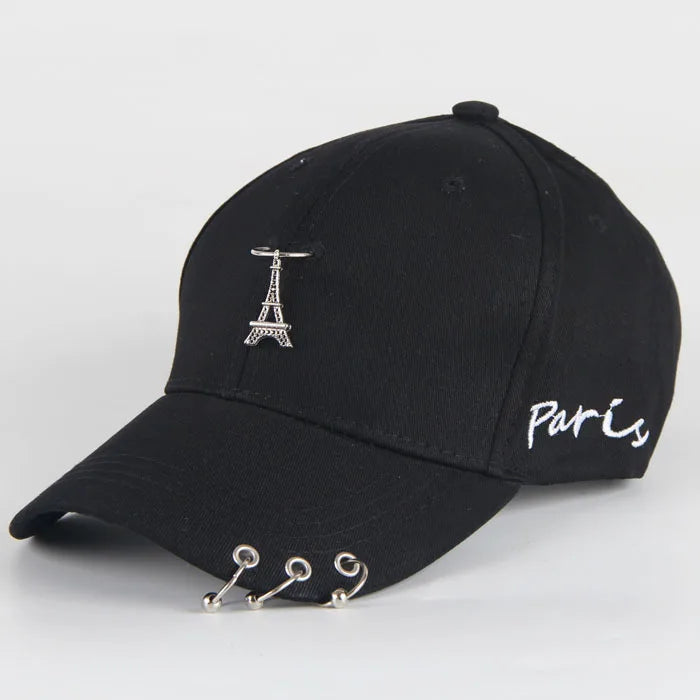 Șapcă de baseball din bumbac în stil hip-hop, cu design creativ, cu inele de piercing, în stil punk, casual pentru adulți, unisex, ajustabilă, cu sistem snapback
