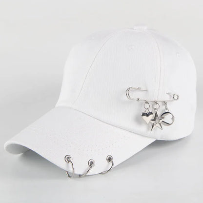 Șapcă de baseball din bumbac în stil hip-hop, cu design creativ, cu inele de piercing, în stil punk, casual pentru adulți, unisex, ajustabilă, cu sistem snapback