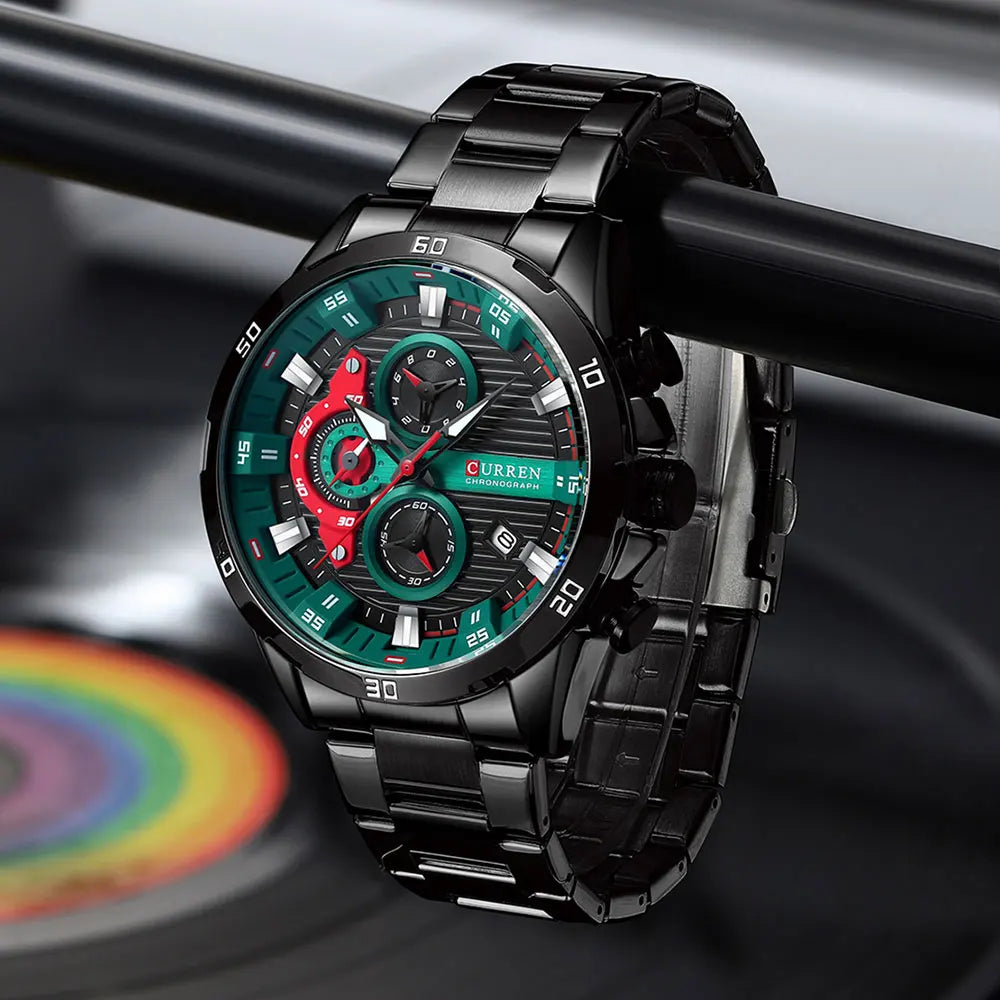 Montre pour homme CURREN – Chronographe sportif de luxe, mouvement à quartz, tout en acier, étanche