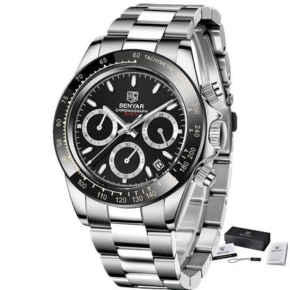 BENYAR Men’s Watches – Luxury chronograph, sporty design, water-resistant, stainless steel, quartz movement