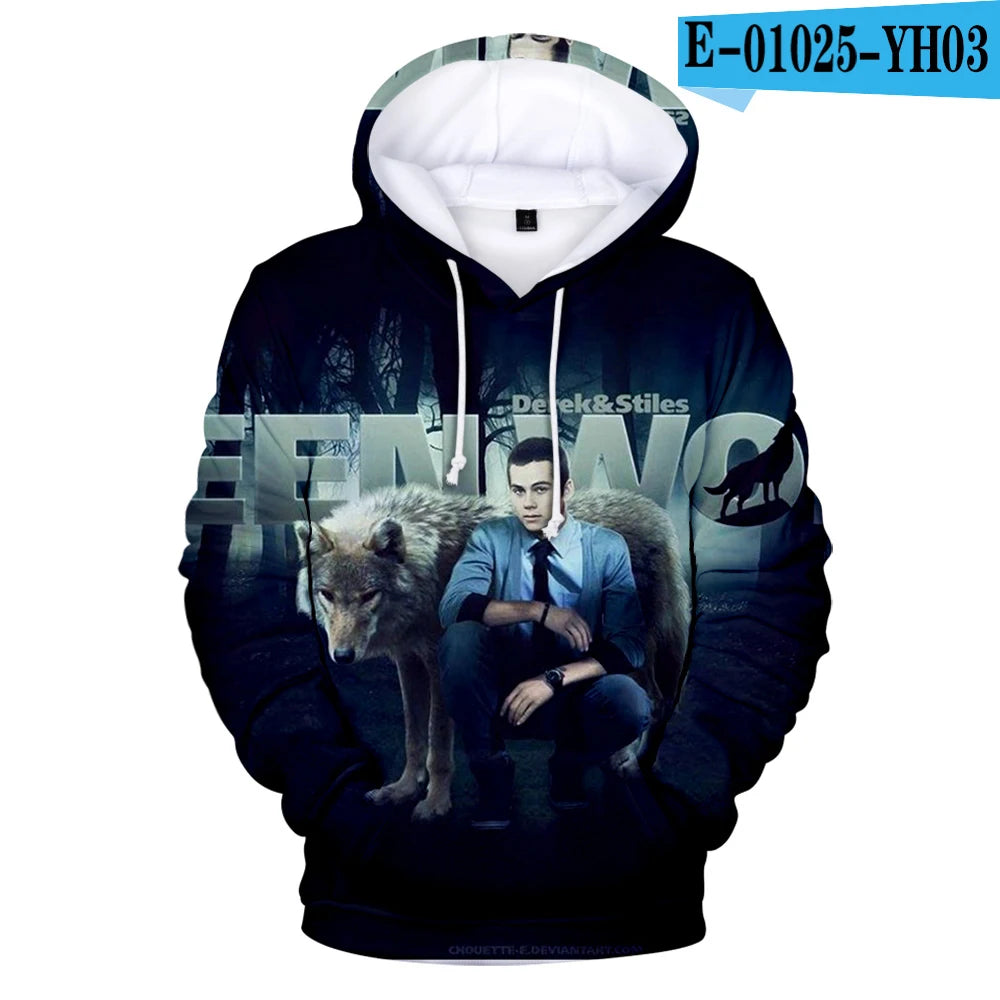 Naujo TV serialo TEEN WOLF 3D rašto džemperiai su gobtuvu vyrams ir moterims, Harajuku stiliaus rudens vaikiški gatvės mados puloveriai, hiphopo džemperis su gobtuvu