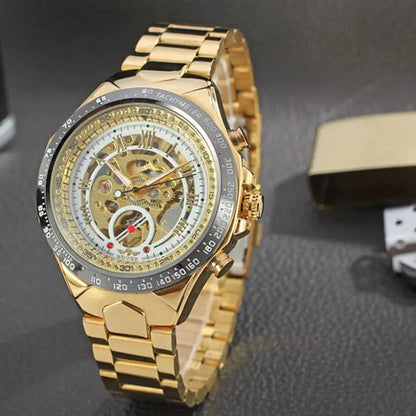 Relógio mecânico automático para homem WINNER – Modelo esqueleto, bracelete em aço inoxidável, design desportivo, marca de luxo