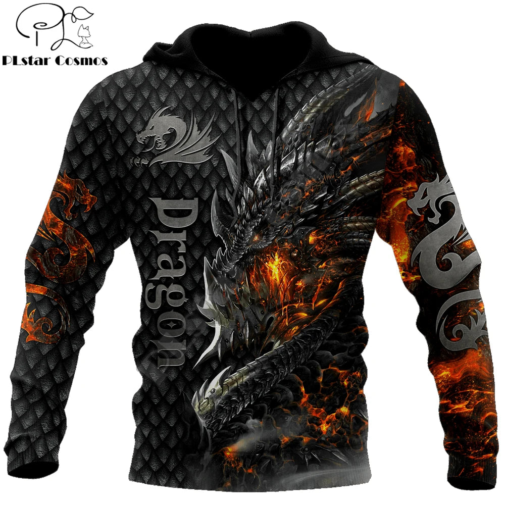 Smuk Fire Dragon 3D-all-over-print hættetrøje til mænd, unisex sweatshirt, efterårsstreetwear, casual jakke, træningssæt KJ749
