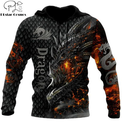 Smuk Fire Dragon 3D-all-over-print hættetrøje til mænd, unisex sweatshirt, efterårsstreetwear, casual jakke, træningssæt KJ749
