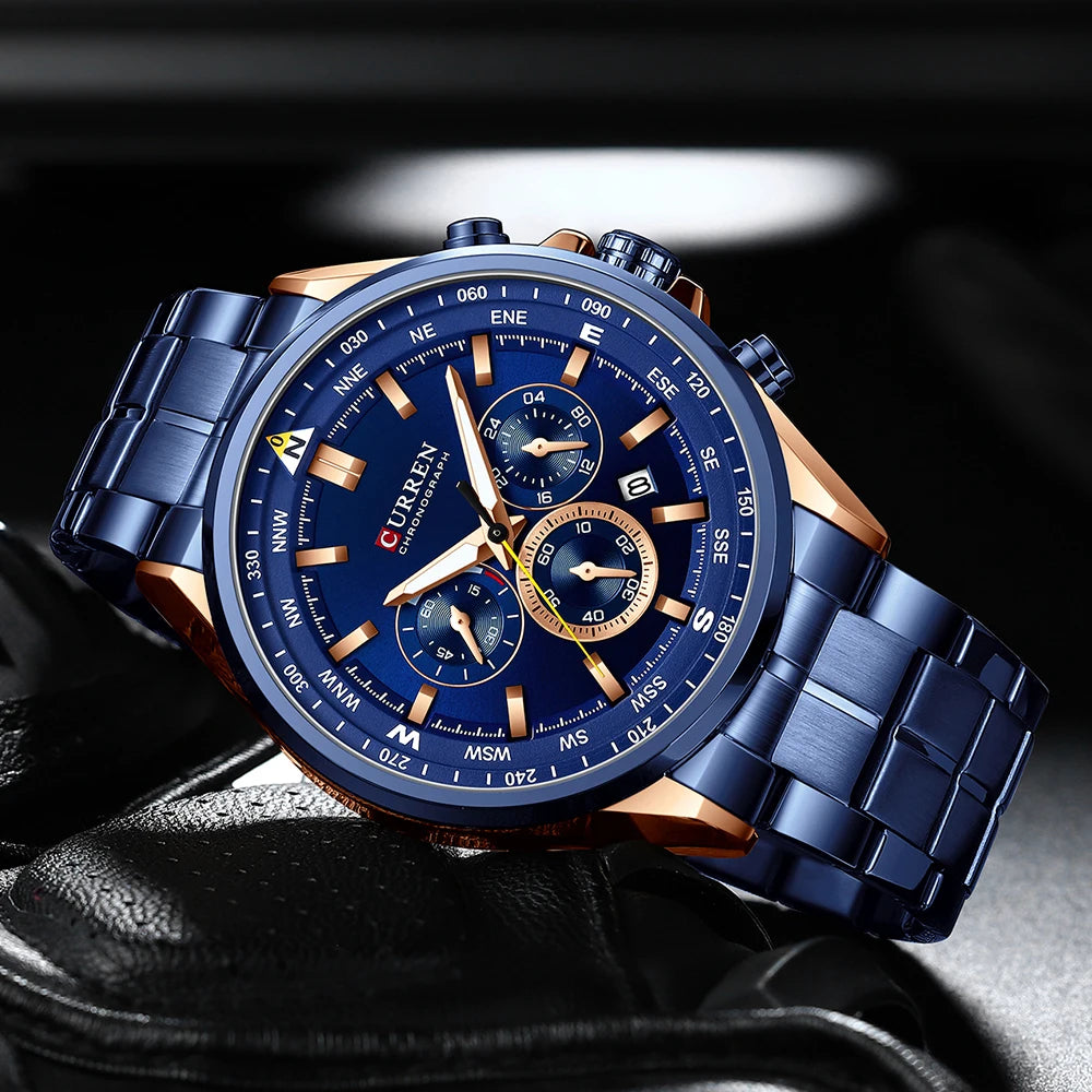 Relógio de homem CURREN – Relógio de tendência de uma grande marca, modelo de luxo, à prova de água, em aço, estilo desportivo, cronógrafo de quartzo