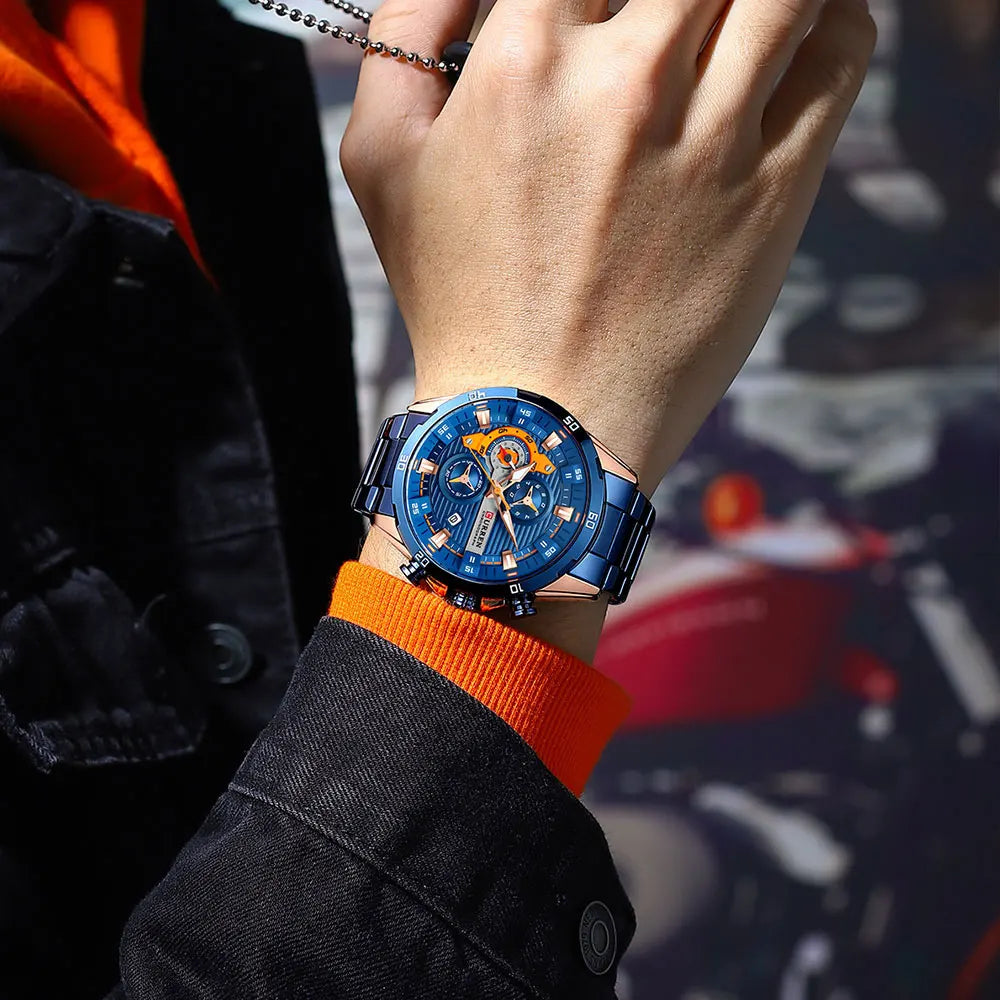 Montre pour homme CURREN – Chronographe sportif de luxe, mouvement à quartz, tout en acier, étanche
