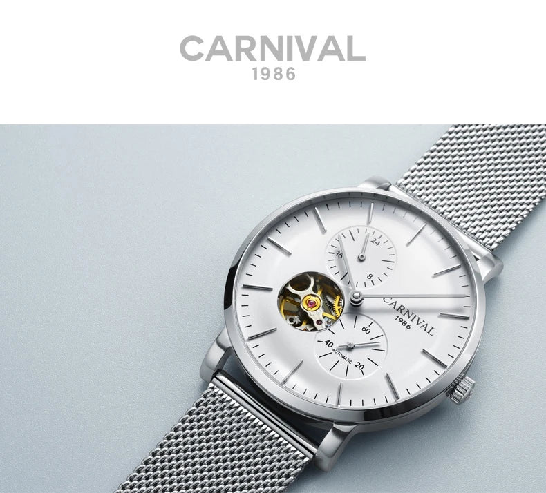 Mechanické pánské hodinky Carnival – luxusní automatické náramkové hodinky se safírovým sklem