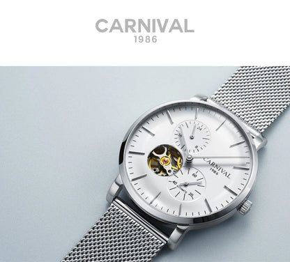 Mechanické pánské hodinky Carnival – luxusní automatické náramkové hodinky se safírovým sklem