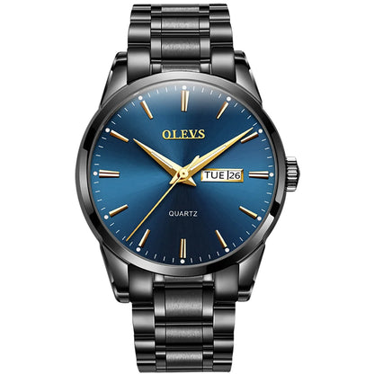 OLEVS Men’s Watch – Stainless steel quartz wristwatch, water-resistant, gold-coloured, elegant and luminous, a luxury accessory for men