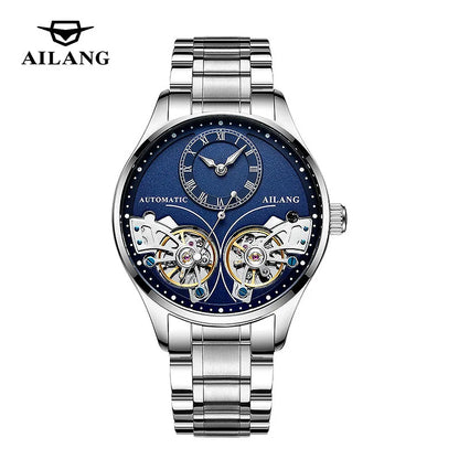 AILANG brandneue modische Double-Tourbillon-Uhr für Herren, Luxus-Edelstahl, wasserdicht, automatisch-mechanische Herrenuhr