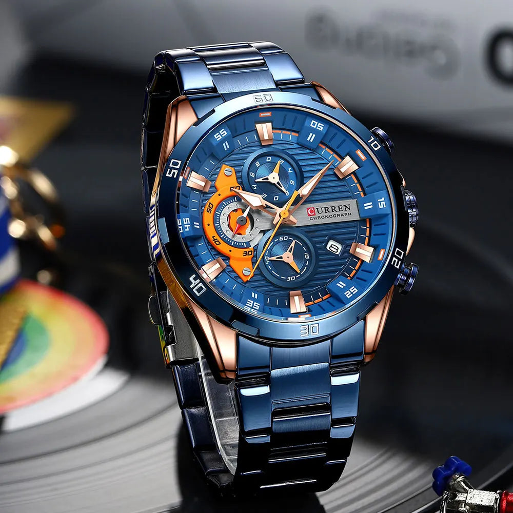 Montre pour homme CURREN – Chronographe sportif de luxe, mouvement à quartz, tout en acier, étanche