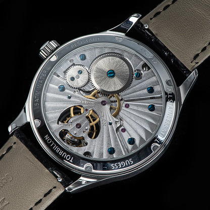Sugess Tourbillon férfi karóra ST8230, eredeti Tianjin-i szerkezetű, mechanikus, vintage, csontvázszerkezetű karóra, elegáns krokodilbőr szíjjal