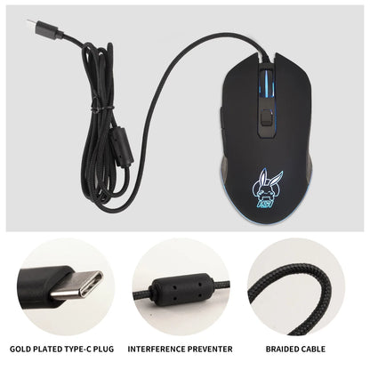 Kolorowa, podświetlana mysz USB-C z wyciszonym kliknięciem do notebooka Type-C – mysz gamingowa